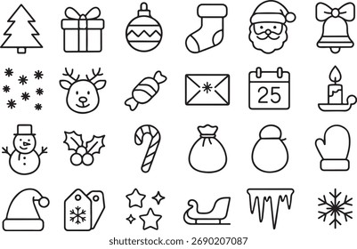 24 Christmas icons set, Christmas vector set, vector icons set, line icons set isolated on a white background.
