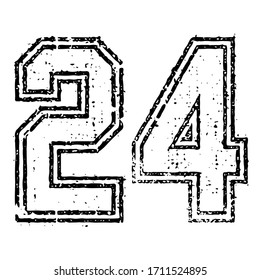 24 Classic Vintage Sport Jersey / Uniform numbers in black with a black outside contour line number on white background for American football, Baseball and Basketball