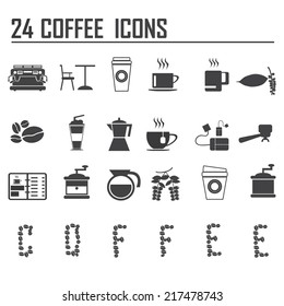 24 coffee icons set vector