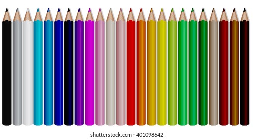 24 color pencils set vector EPS10