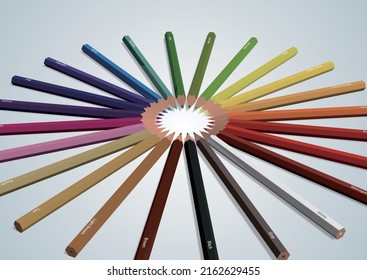 24 colored pencils arranged in a circle Vector illustration