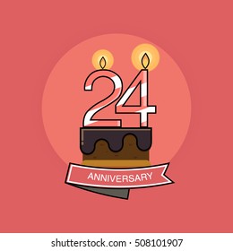 24 Colorful Birthday Candles number, Anniversary Logo Design Isolated on Pink Background