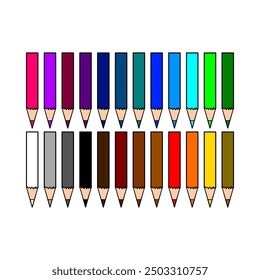24 colors of colored pencils. stationery. draw. coloring. art. school. education. vector. simple design. simple design. icon. color palette.