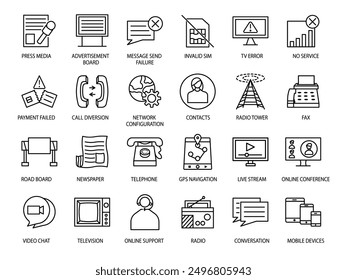 24 COMMUNICATION AND CONNECTIVITY icon SET ART LINE STROKE BLACK COLOR