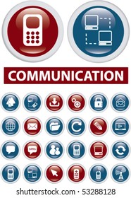 24 communication glossy buttons. vector