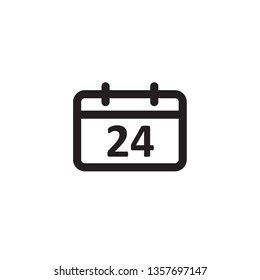 24 Date vector icon on white background. Outline Calendar with number 24. Can use for websites of web design and mobile applications. - Vector