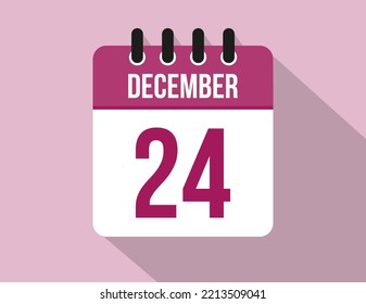 24 Tage Dezember Kalender. Kalendervektor für Dezember in rosafarbener Farbe auf hellem Hintergrund