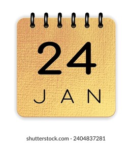 24 day of the month. January. Luxury gold calendar daily icon. Date day week Sunday, Monday, Tuesday, Wednesday, Thursday, Friday, Saturday.