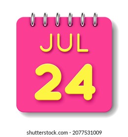 24 day of the month. 24 Jule. Cute calendar daily icon. Date day week Sunday, Monday, Tuesday, Wednesday, Thursday, Friday, Saturday.
