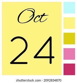 24 day of the month. October. Cute calendar daily icon. Date day week Sunday, Monday, Tuesday, Wednesday, Thursday, Friday, Saturday.