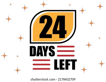 24 Days Left. Countdown days banner isolated on white background. Sale concept in orange and red.