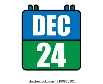 24 December calendar. Blue and green calendar page for December days. Vector isolated on white background.