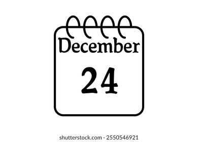 24 December calendar icon text page monthly web design on black and white background vector, icon, or illustration with the month of December 24