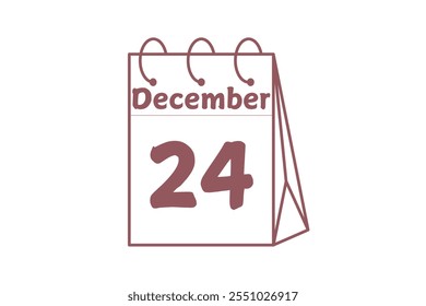 24 December calendar icon text page monthly web design on brown and white background vector, icon, or illustration with the month of December 24