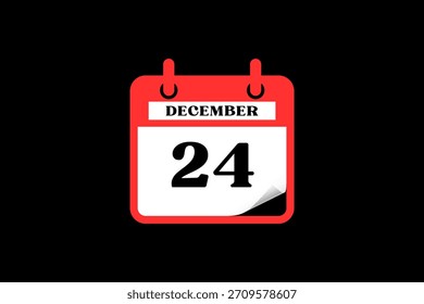 24 de diciembre Diseño web mensual de la página del texto del icono del calendario en el Vector, el icono, o la ilustración del fondo rojo, blanco y negro con el mes del 24 de diciembre