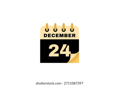 24 December calendar icon text page monthly web design on golden, yellow, white, black and brown background vector, icon, or illustration with the month of December 24