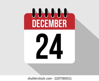 24 December calendar vector icon. Red december date for the days of the month