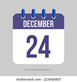 24 december calendar vector. Calendar icon for december with marked date. Design for schedules, meetings and appointments