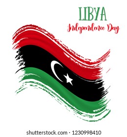 24 December; Libya Independence Day background in national flag color theme. Celebration banner with waving flag. Vector illustration