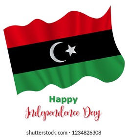 24 December; Libya Independence Day background in national flag color theme. Celebration banner with waving flag. Vector illustration