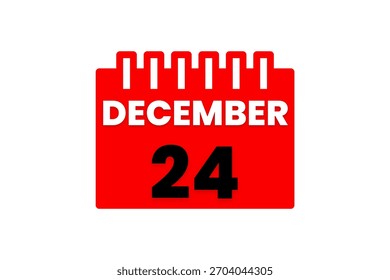 24 dezembro mês vetor dia único, ilustração, calendário com vermelho, preto e branco ícone de calendário de fundo de cor de 24 de dezembro