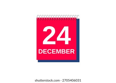 24 December month single day vector, illustration, calendar with red, blue and white color background calendar icon of December 24
