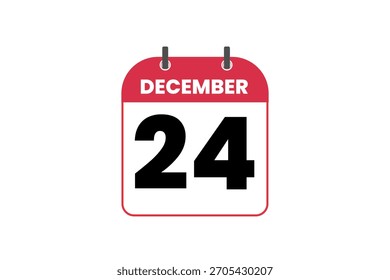 24 Diciembre mes Vector de un solo día, ilustración, calendario con rojo, negro y blanco color de fondo icono de calendario del 24 de diciembre