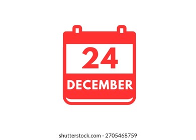 24 Dezember Monat einzelne Tag Vektor, Illustration, Kalender mit rot-weißer Farbe Hintergrund Kalender Symbol vom Dezember 24