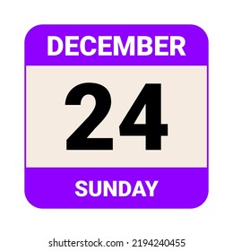 24 December, Sunday. Date template. Useful design for calendar or event promotion. Vector illustration EPS 10 File.  