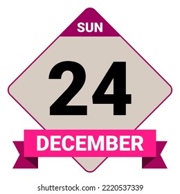 24 December, Sunday. Date template. Useful design for calendar or event promotion. Vector illustration EPS 10 File. Isolated on white background.