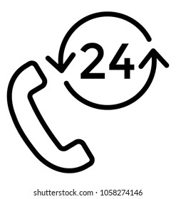 A 24 Digit In Circular Arrows And Phone Receiver Concept Of 24 Hr Calling Service 