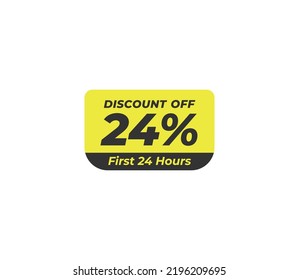 24% discount off price tag product banner label vector art illustration. Isolated on White Background in yellow color