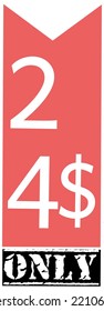 24-Dollar-Bonus-Gutschein-Zeichen oder -Siegel oder Rabatt-Gutschein-Kostenersparnis-Etikett, Vektorgrafik-Stempel mit fantastischer Schriftart auf schönem rotem Hintergrund