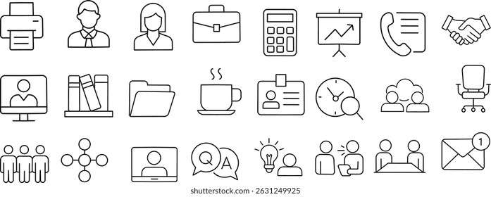 24 Editable Line Icons – Modern Office Life, Remote Work, and Productivity Tools