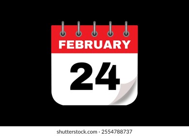 24 February calendar icon text page monthly web design on red, white and black background vector, icon, or illustration with the month of February 24