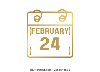 24 February calendar icon text page monthly web design on golden and white background vector, icon, or illustration with the month of February 24