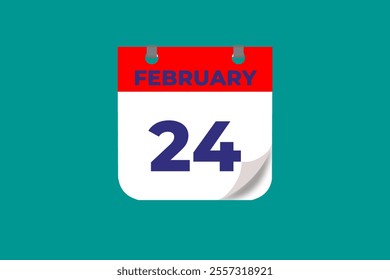 24 February calendar icon text page monthly web design on red, and blue background vector, icon, or illustration with the month of February 24