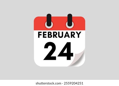 24 February calendar icon text page monthly web design on red, white, black and ash background vector, icon, or illustration with the month of February 24