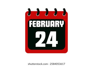 24 February calendar icon text page monthly web design on red, black and white background vector, icon, or illustration with the month of February 24