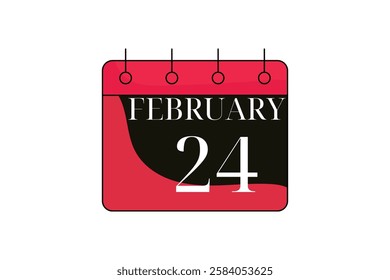 24 February calendar icon text page monthly web design on red, black and white background vector, icon, or illustration with the month of February 24