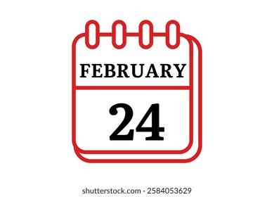 24 February calendar icon text page monthly web design on red, black and white background vector, icon, or illustration with the month of February 24