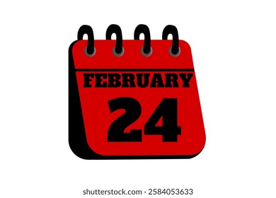 24 February calendar icon text page monthly web design on red, black and white background vector, icon, or illustration with the month of February 24