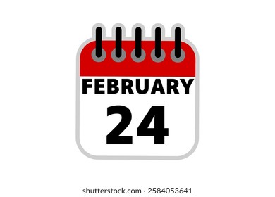 24 February calendar icon text page monthly web design on red, black and white background vector, icon, or illustration with the month of February 24