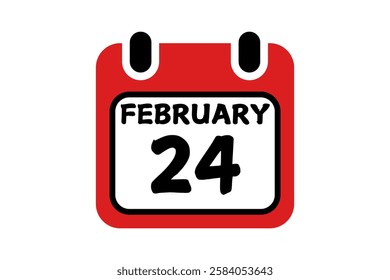 24 February calendar icon text page monthly web design on red, black and white background vector, icon, or illustration with the month of February 24