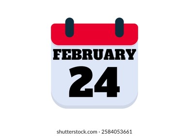 24 February calendar icon text page monthly web design on red, black and white background vector, icon, or illustration with the month of February 24
