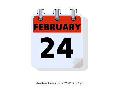 24 February calendar icon text page monthly web design on red, black and white background vector, icon, or illustration with the month of February 24