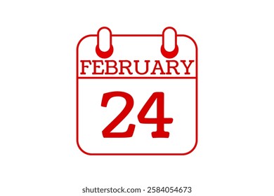 24 February calendar icon text page monthly web design on red and white background vector, icon, or illustration with the month of February 24