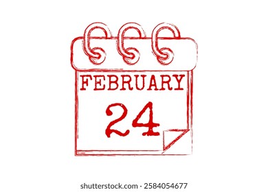 24 February calendar icon text page monthly web design on red and white background vector, icon, or illustration with the month of February 24