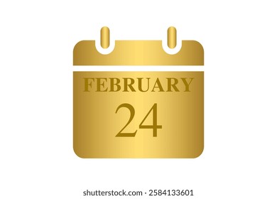 24 February calendar icon text page monthly web design on Golden and white background vector, icon, or illustration with the month of February 24