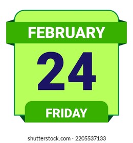 24 February, Friday. Date template. Useful design for calendar or event promotion. Vector illustration EPS 10 File. Isolated on white background.